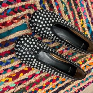 Mango Black Studded Leather Slip-On Flats